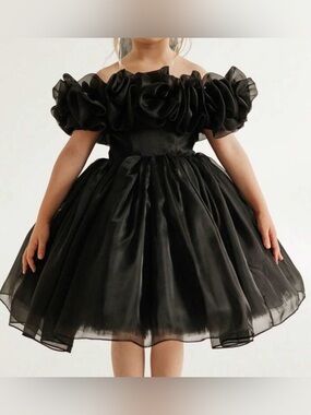 Black Floral Trim Party Dress